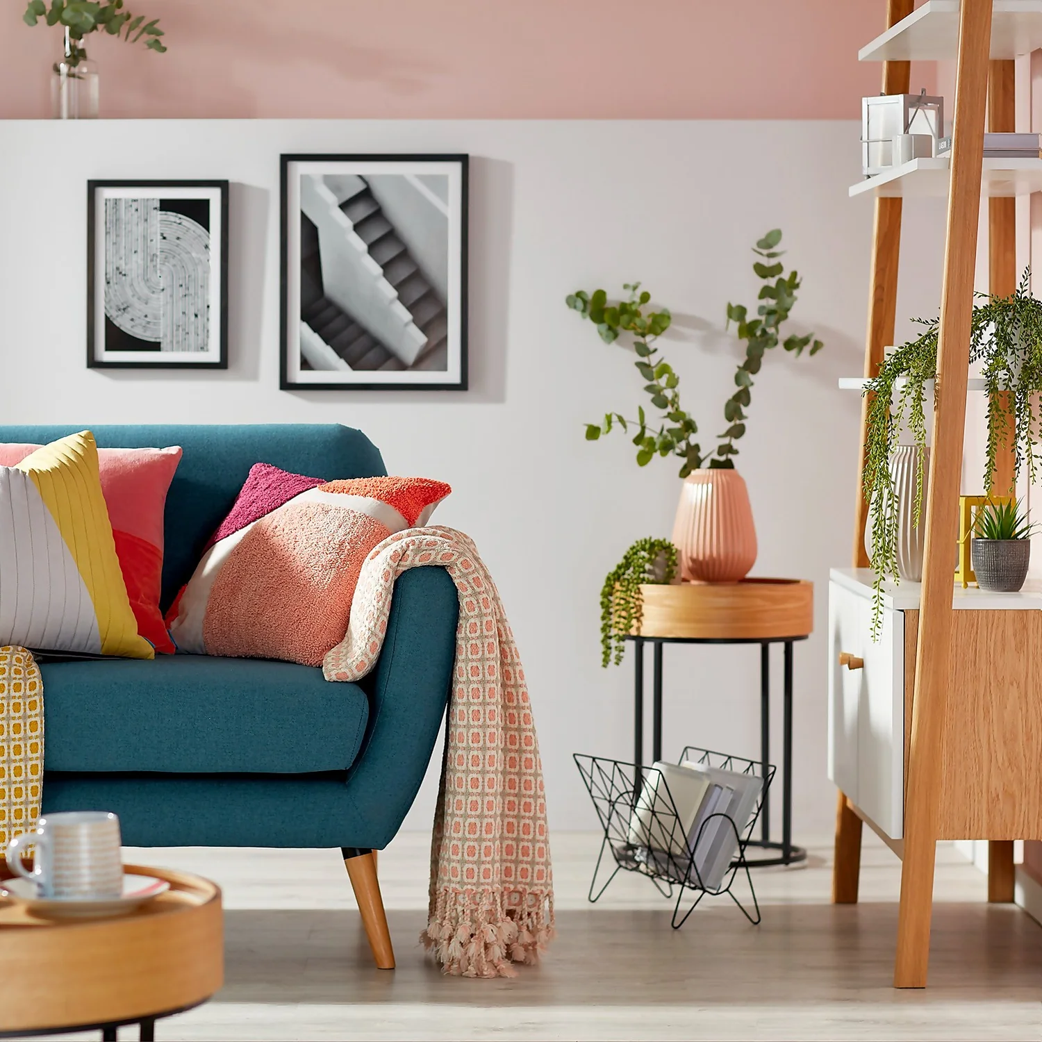 House Beautiful Geo Throw - Blossom & Mist - 150x183cm 2 House Beautiful Geo Throw - Blossom & Mist - 150x183cm - Image 2