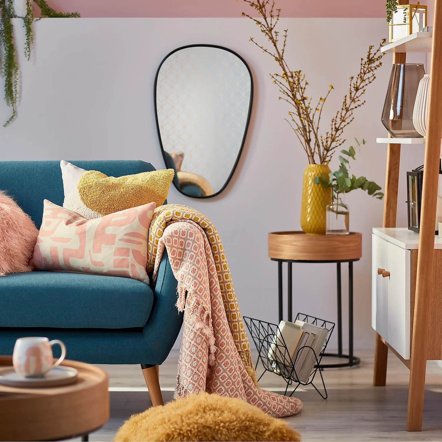 House Beautiful Geo Throw - Mist & Ochre - 150x183cm 2 House Beautiful Geo Throw - Mist & Ochre - 150x183cm - Image 2