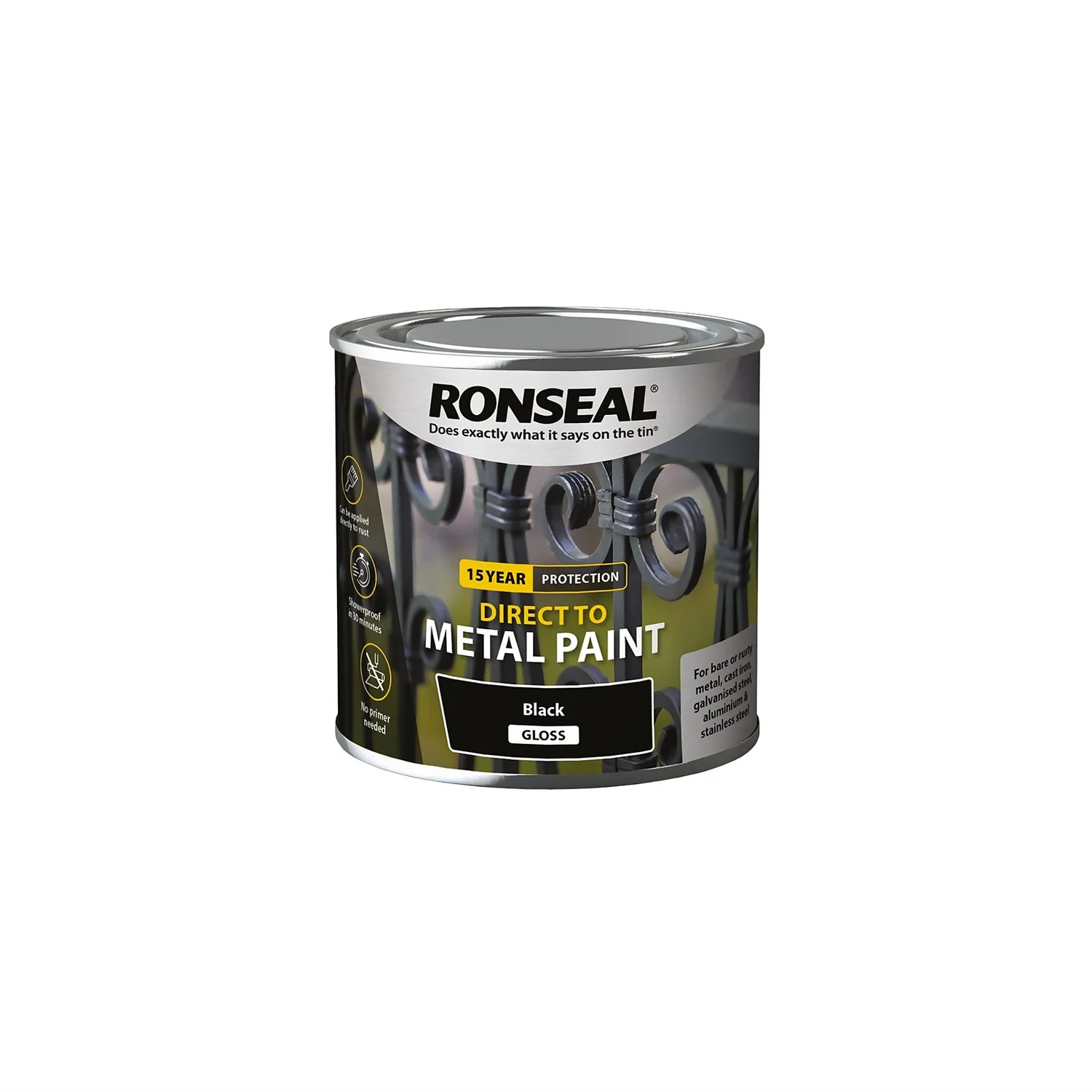 Ronseal Direct Metal Paint Black Gloss 250ml 1 Ronseal Direct Metal Paint Black Gloss 250ml