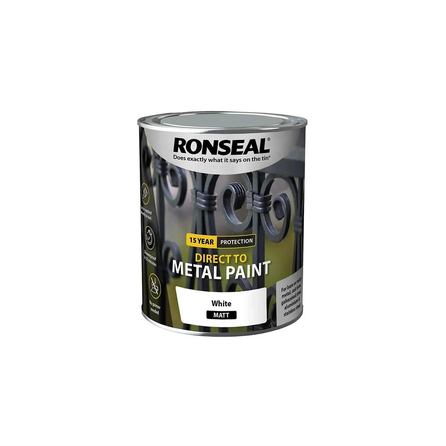 Ronseal Direct Metal Paint White Matt 750ml 1 Ronseal Direct Metal Paint White Matt 750ml