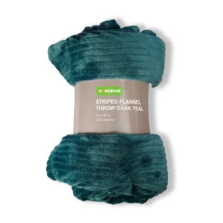 Striped Fleece Throw - Dark Teal - 130x180cm