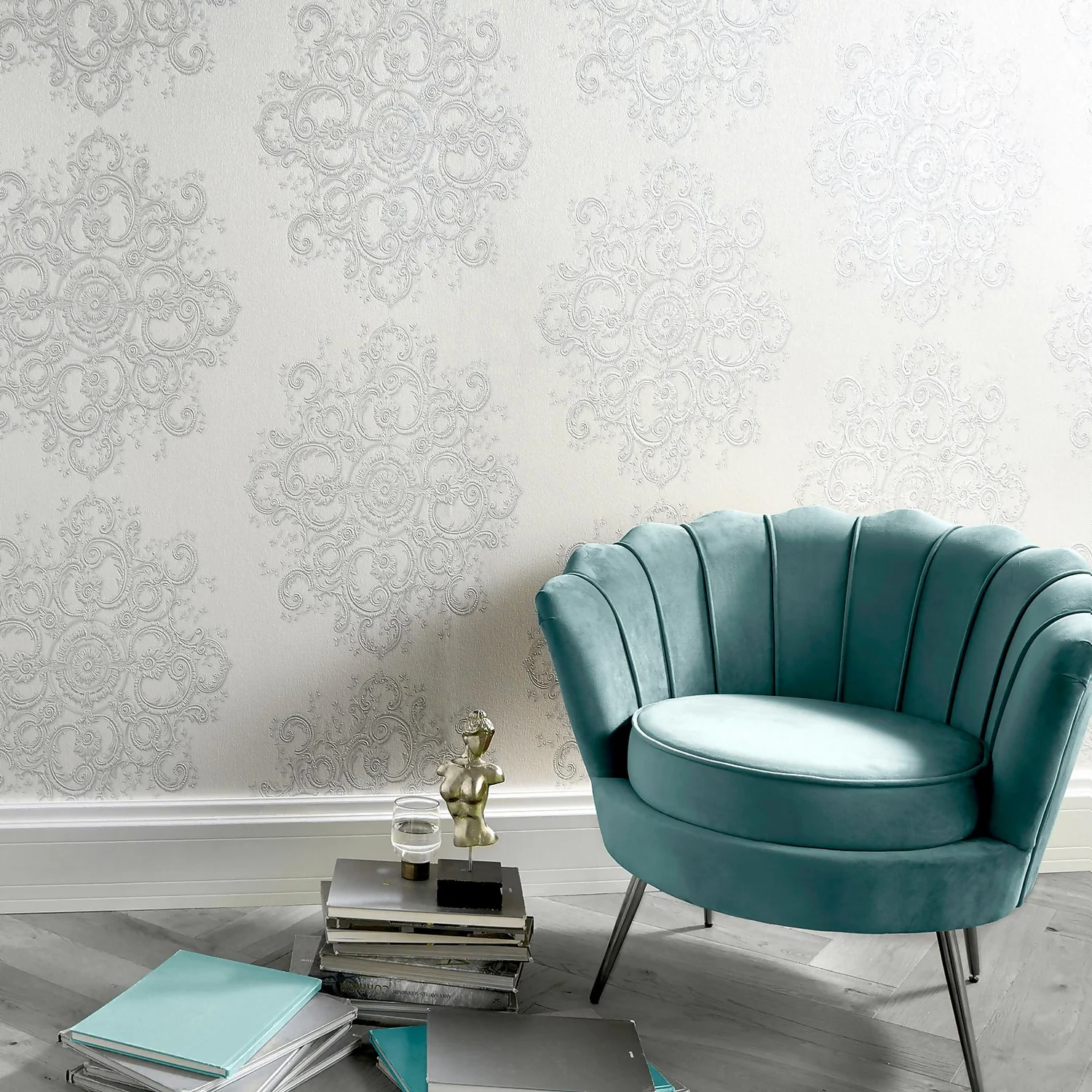 Elle Decoration Damask White Wallpaper 2 Elle Decoration Damask White Wallpaper - Image 2