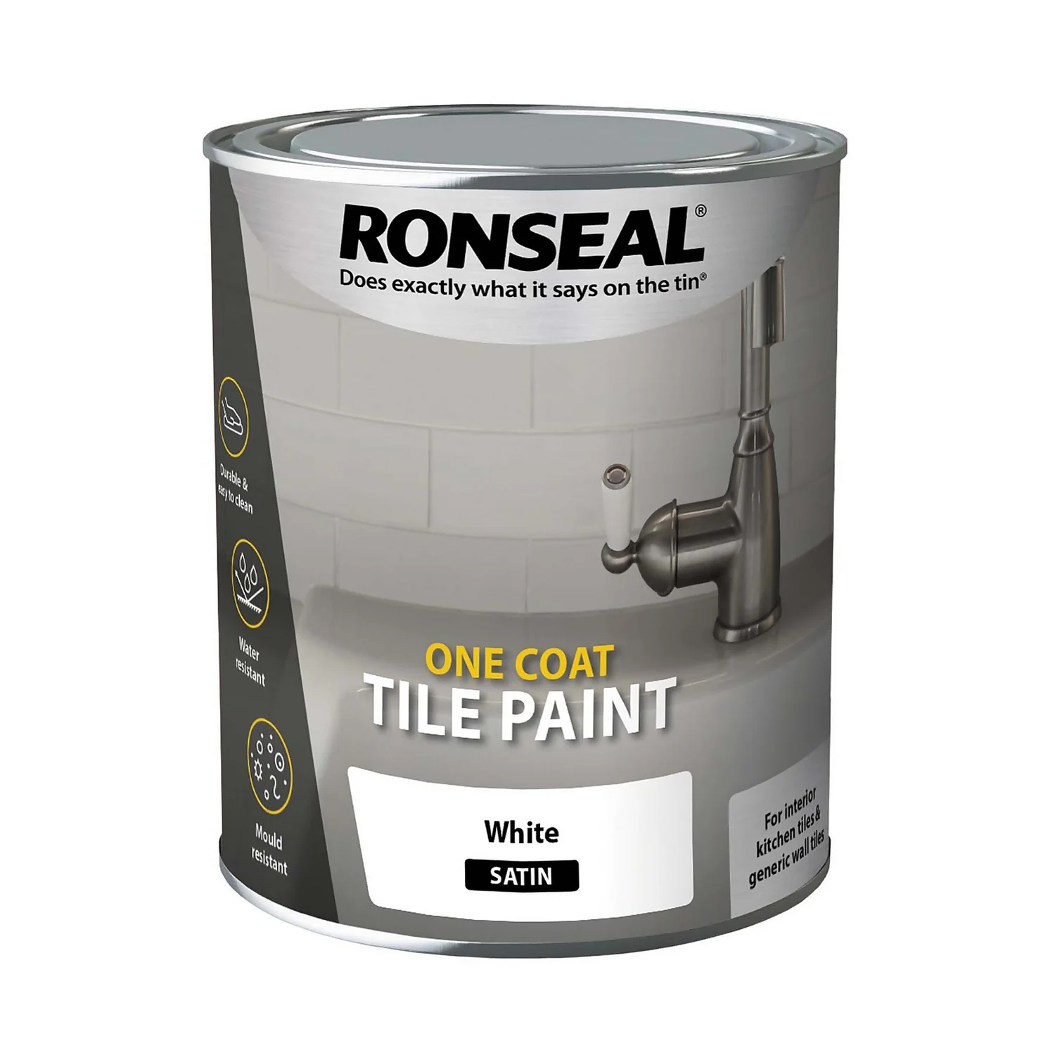 Ronseal One Coat Tile Paint White Satin - 750ml 1 Ronseal One Coat Tile Paint White Satin - 750ml