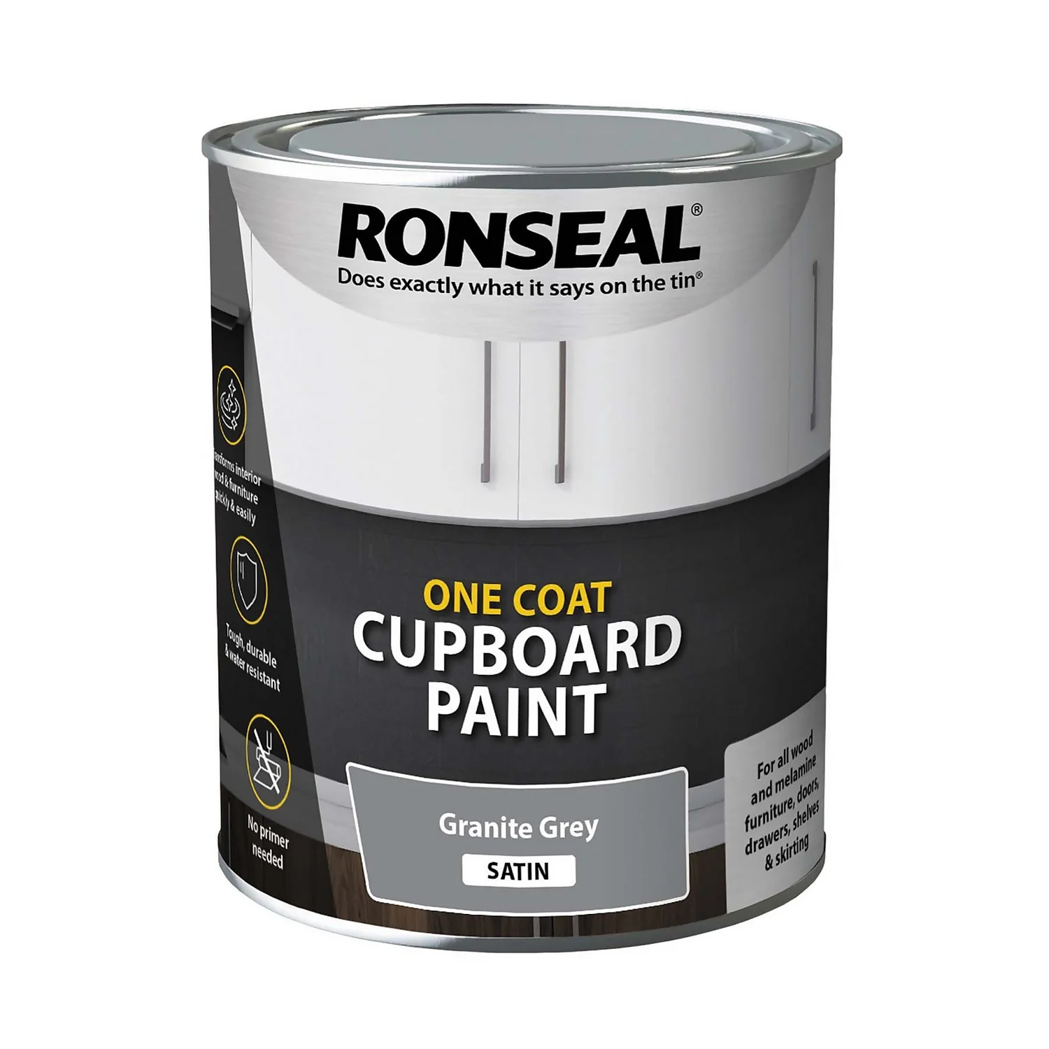Ronseal One Coat Cupboard Paint Granite Grey Satin - 750ml 1 Ronseal One Coat Cupboard Paint Granite Grey Satin - 750ml