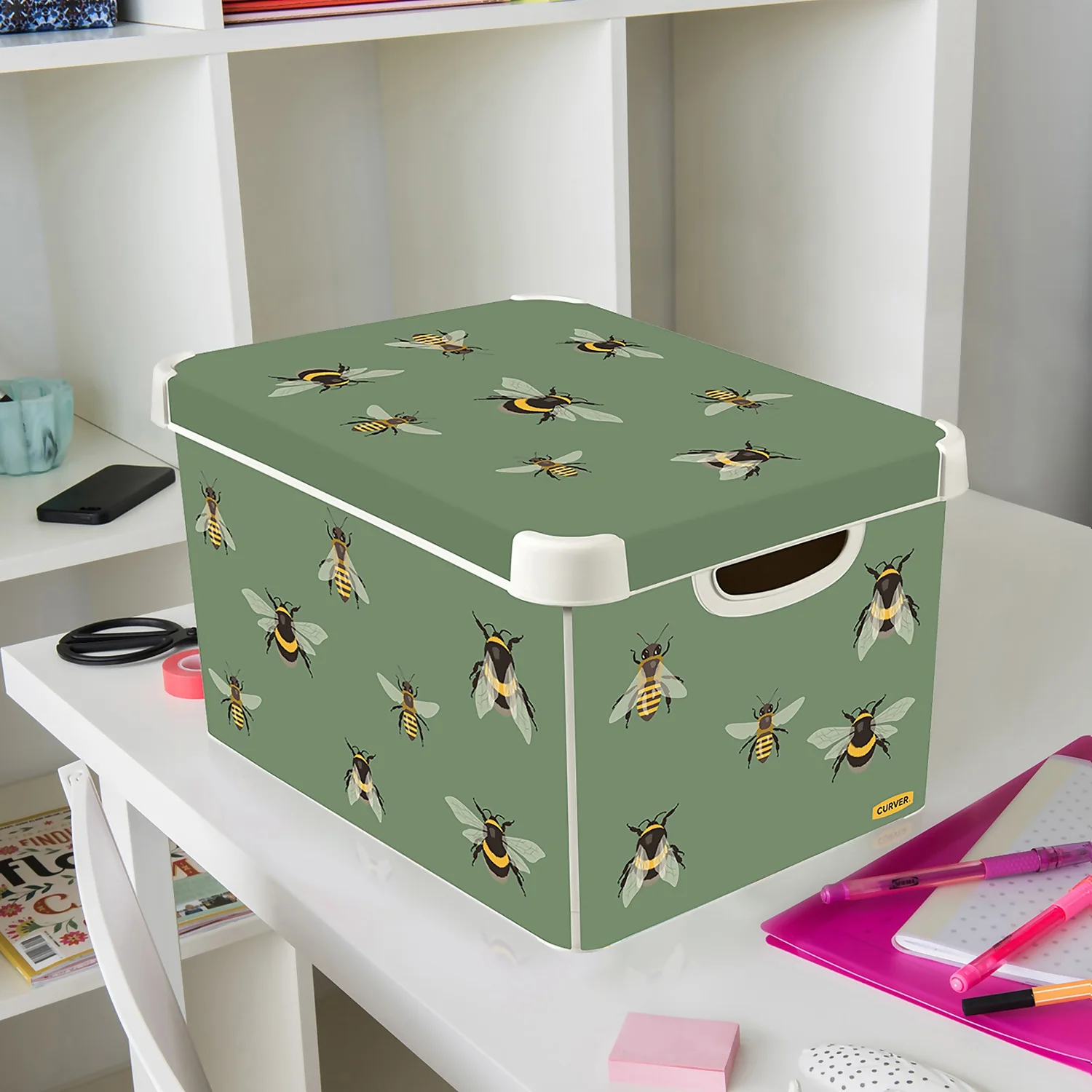 Curver Stockholm Bees Deco Storage Box - Green - 22L 2 Curver Stockholm Bees Deco Storage Box - Green - 22L - Image 2