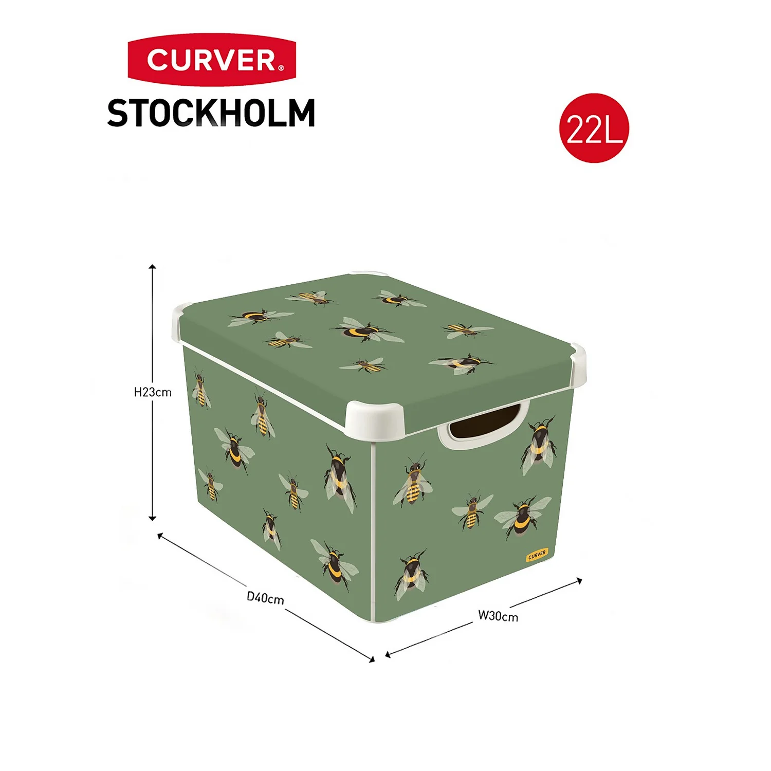 Curver Stockholm Bees Deco Storage Box - Green - 22L 6 Curver Stockholm Bees Deco Storage Box - Green - 22L - Image 6