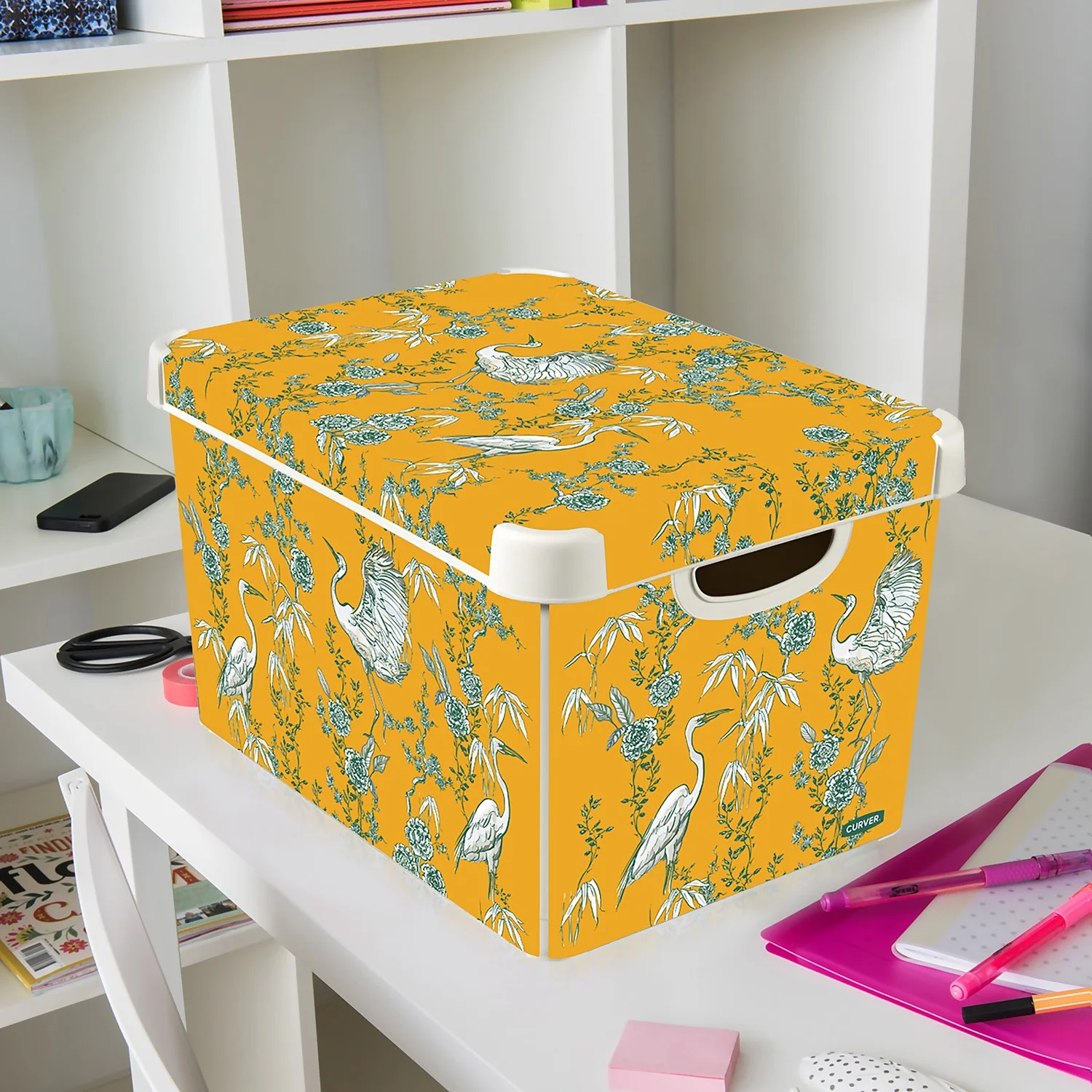 Curver Stockholm Stork Deco Storage Box - Yellow - 22L 2 Curver Stockholm Stork Deco Storage Box - Yellow - 22L - Image 2