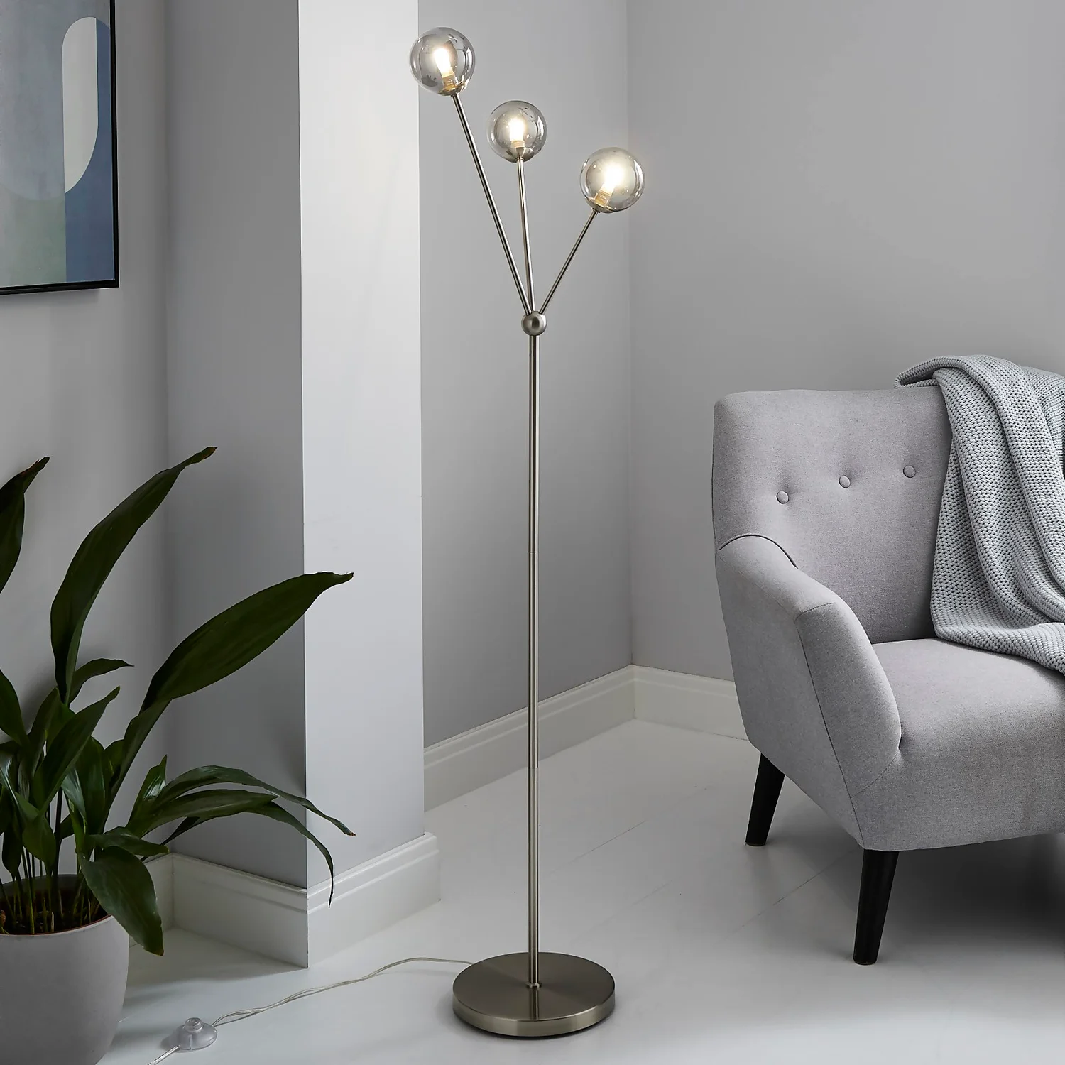 Orb 3 Light Floor Lamp - Nickel Smoke 1 Orb 3 Light Floor Lamp - Nickel Smoke