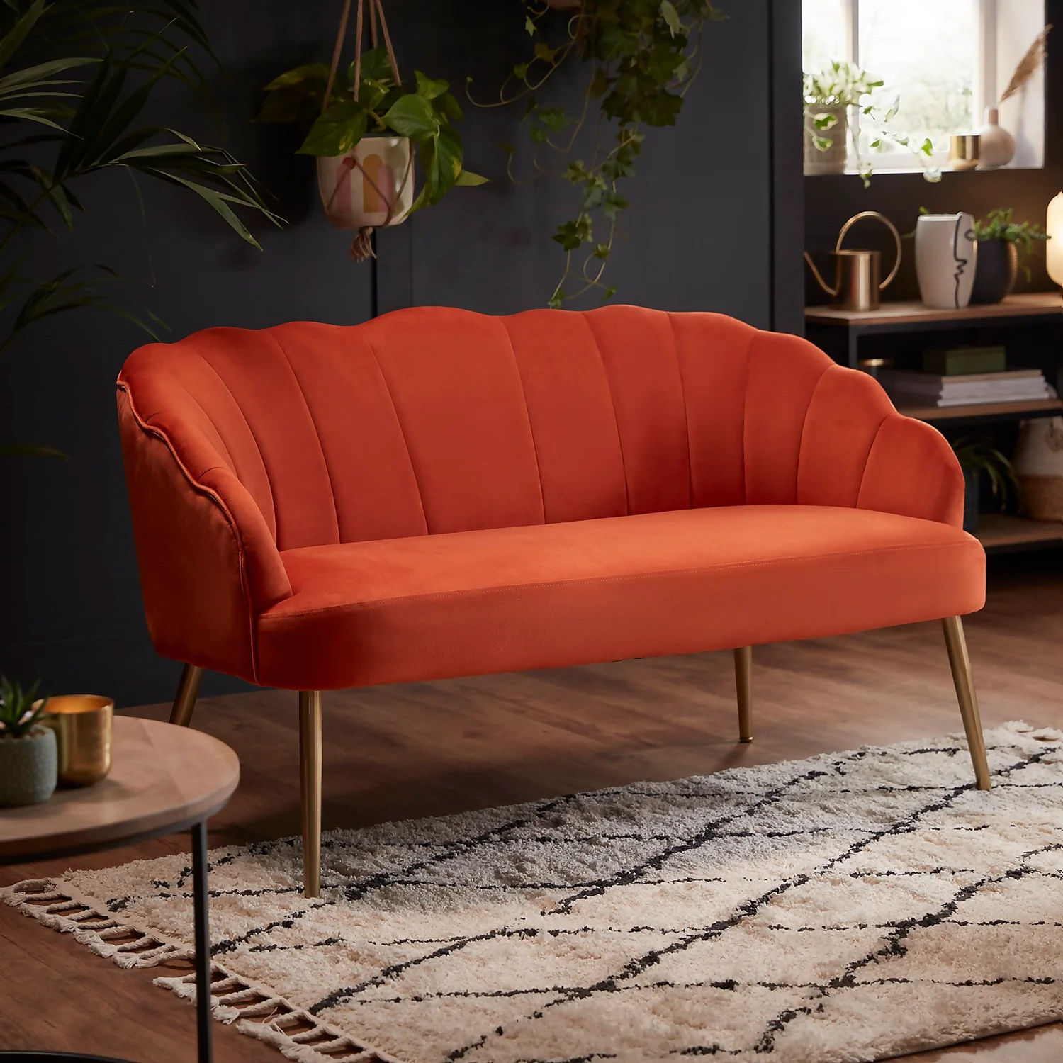 Sophia Scallop Occasional Sofa - Burnt Orange 2 Sophia Scallop Occasional Sofa - Burnt Orange - Image 2
