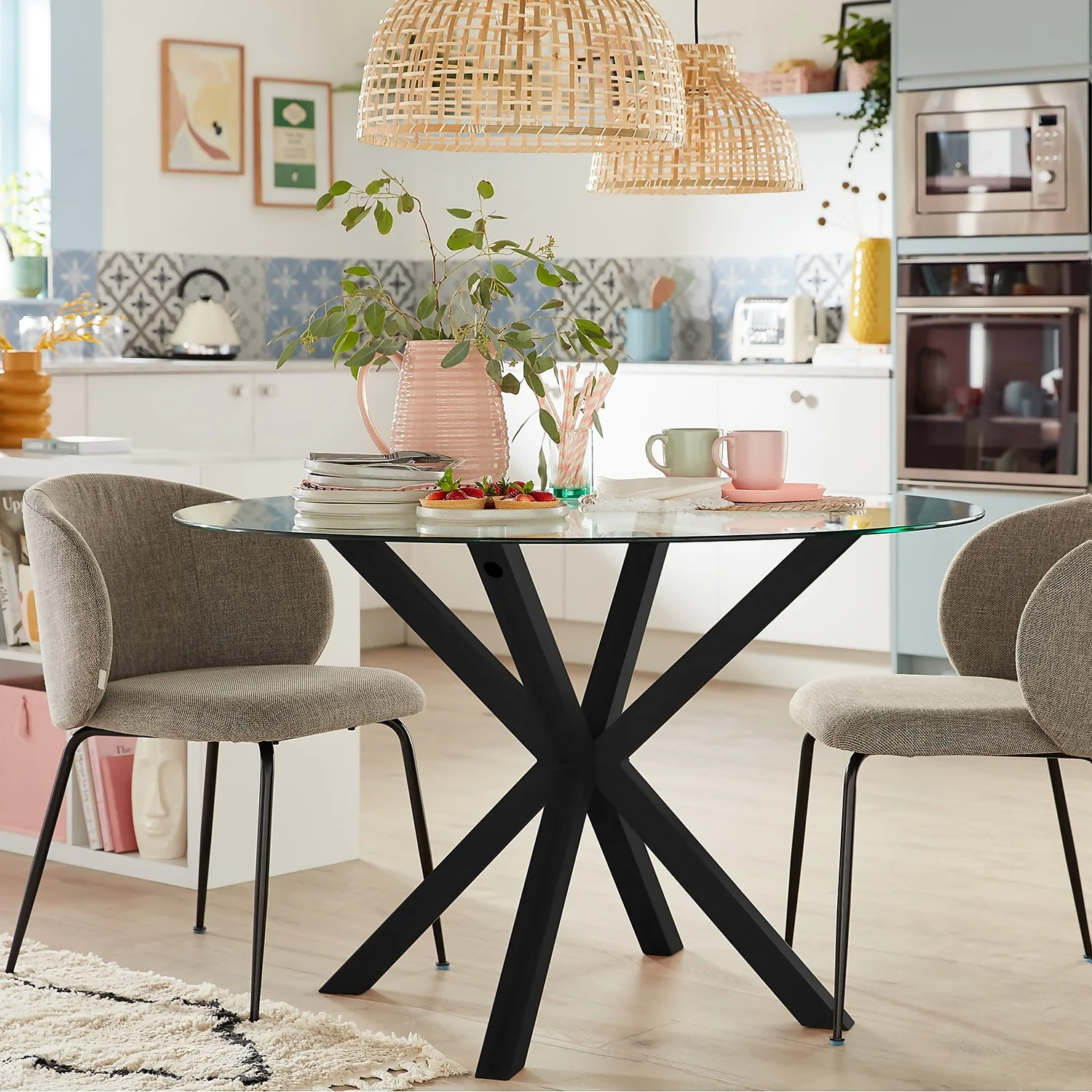 Ludlow Round Glass Dining Table - Charcoal 2 Ludlow Round Glass Dining Table - Charcoal - Image 2