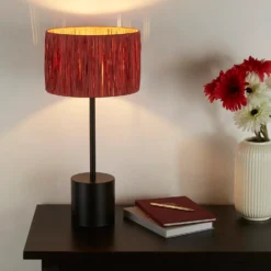 Raffia Table Lamp - Pink & Black -Cheap Deco Casa Store 13525822 6394956834877017