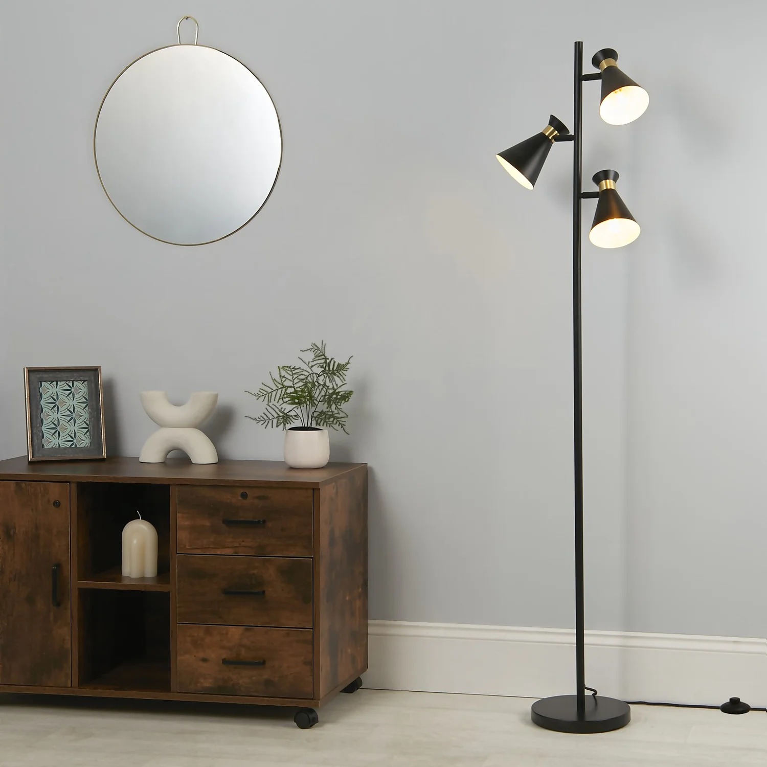Balham 3 Light Floor Lamp - Black & Brass 1 Balham 3 Light Floor Lamp - Black & Brass