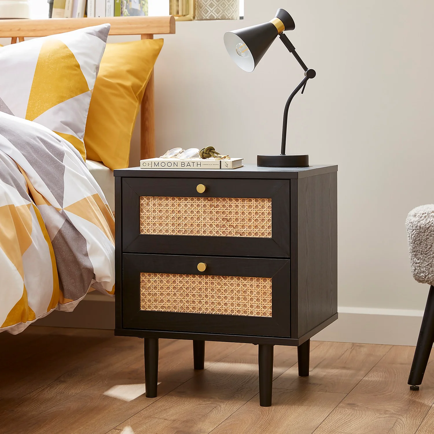 Kubu Rattan 2 Drawer Side Table - Black 2 Kubu Rattan 2 Drawer Side Table - Black - Image 2