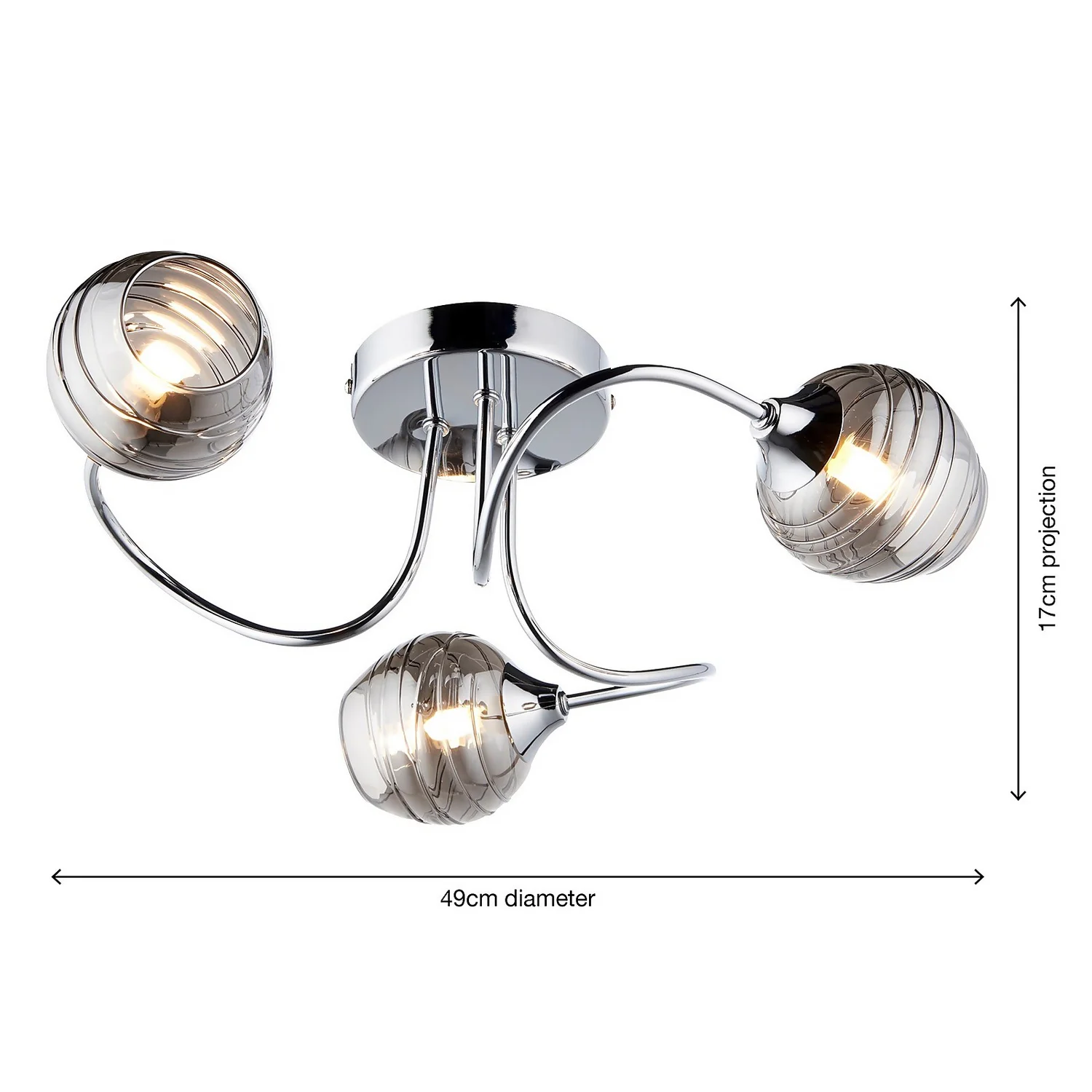 Marple 3 Light Semi Flush Ceiling Light - Chrome & Smoke 6 Marple 3 Light Semi Flush Ceiling Light - Chrome & Smoke - Image 6