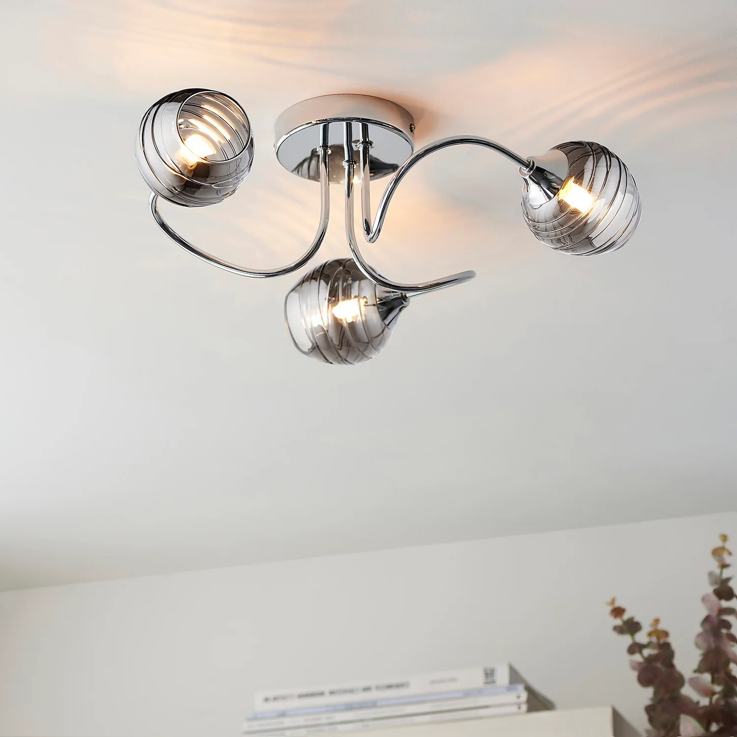 Marple 3 Light Semi Flush Ceiling Light - Chrome & Smoke 1 Marple 3 Light Semi Flush Ceiling Light - Chrome & Smoke