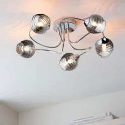 Marple 5 Light Semi Flush Ceiling Light - Chrome & Smoke