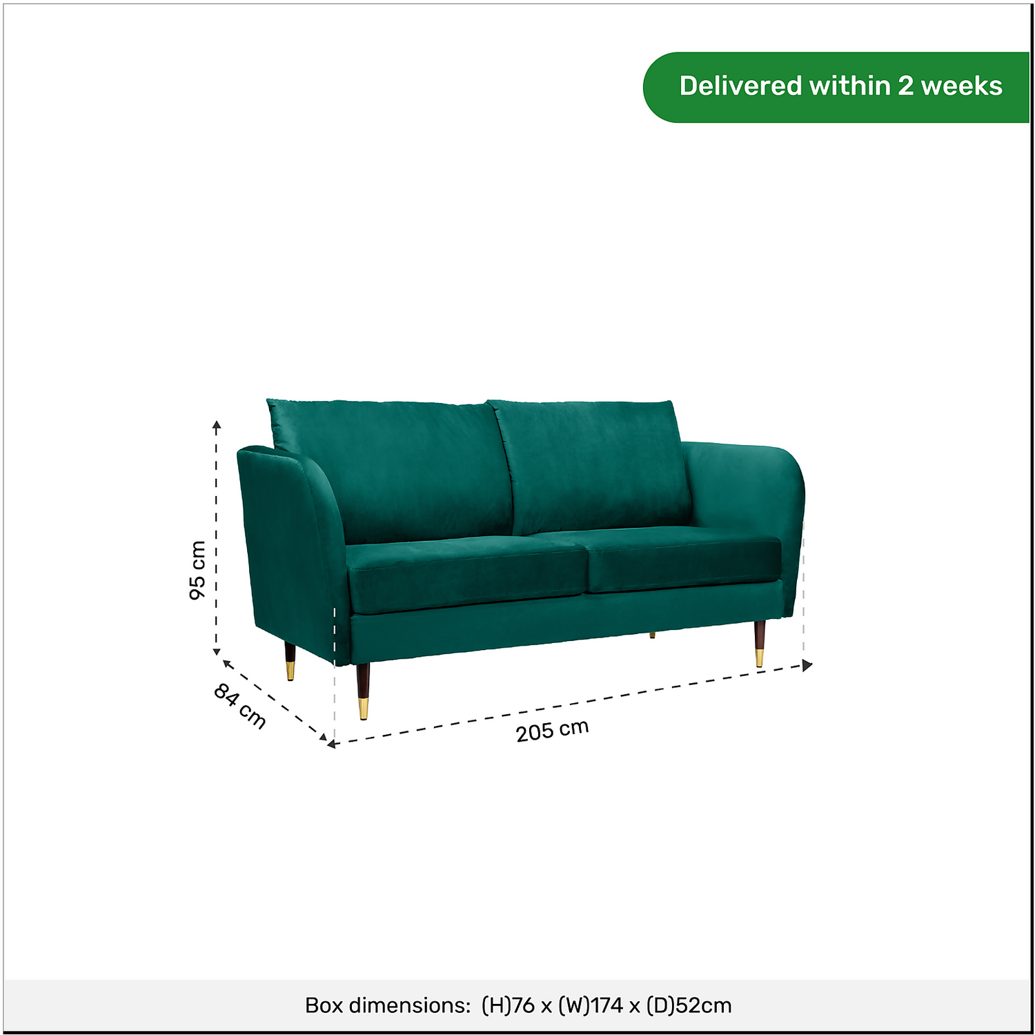 Cosmo Velvet 3 Seater Sofa In A Box - Emerald 7 Cosmo Velvet 3 Seater Sofa In A Box - Emerald - Image 7
