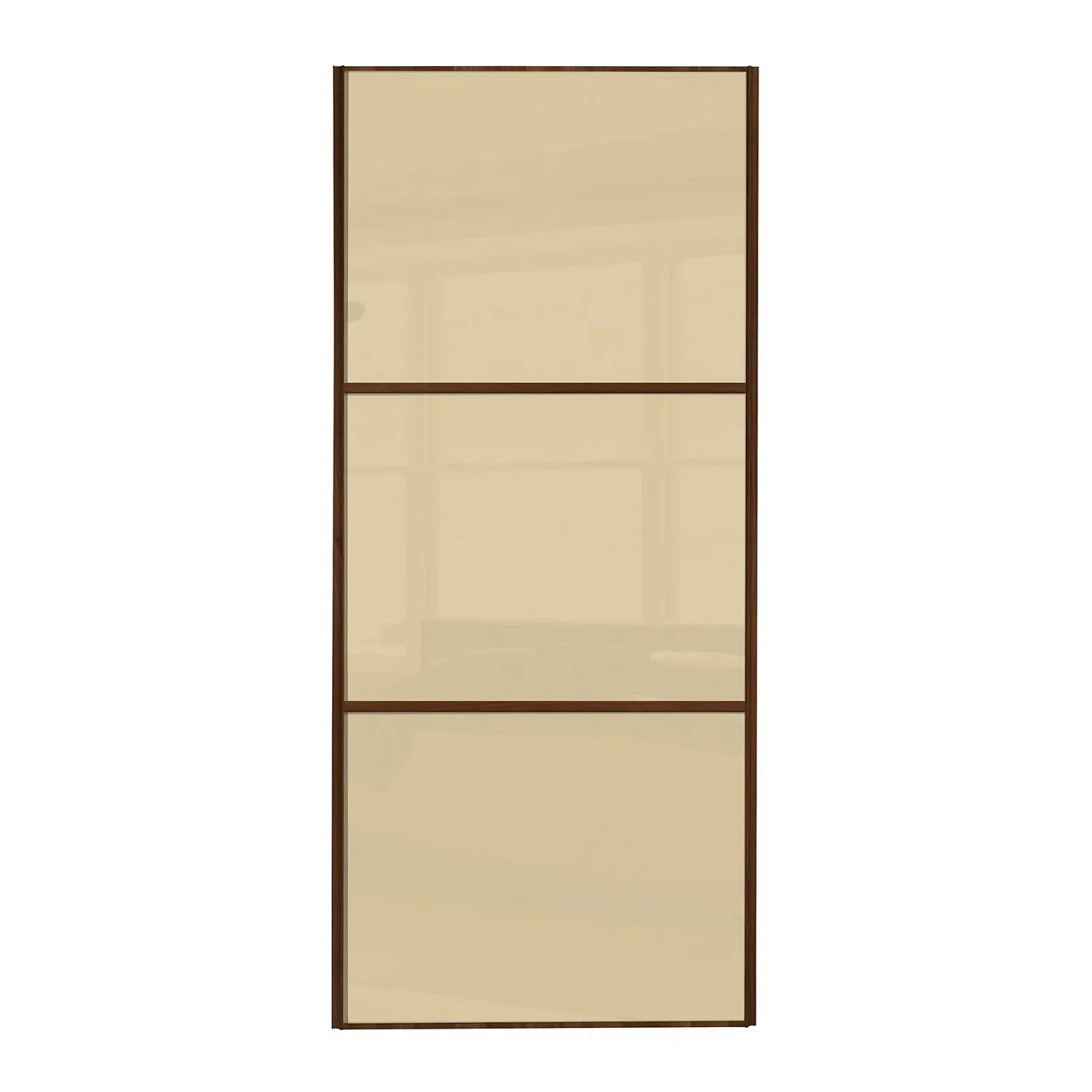 Linear Sliding Wardrobe Door 3 Panel Cream Glass With Walnut Frame (W)914mm 1 Linear Sliding Wardrobe Door 3 Panel Cream Glass With Walnut Frame (W)914mm