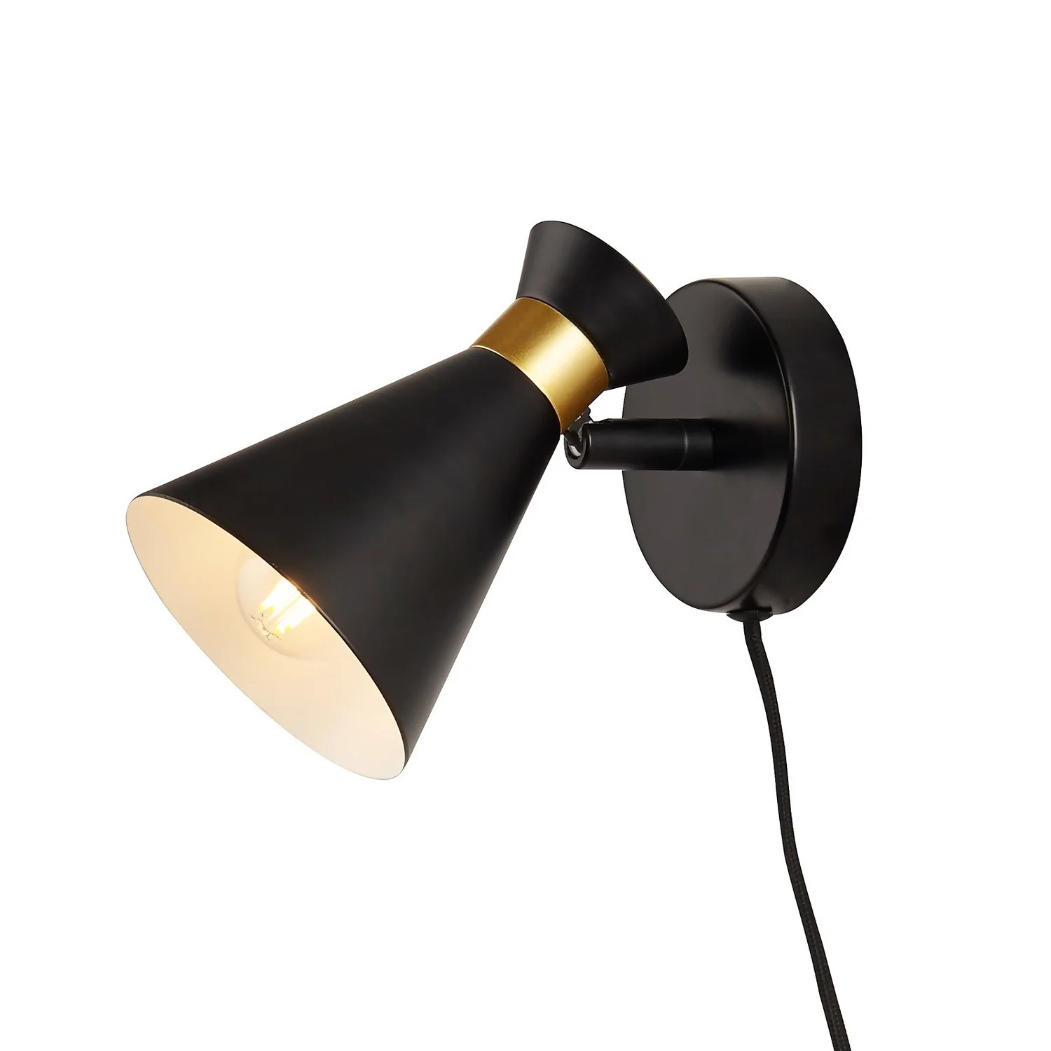 Balham Plug In Wall Light - Black & Brass 2 Balham Plug In Wall Light - Black & Brass - Image 2