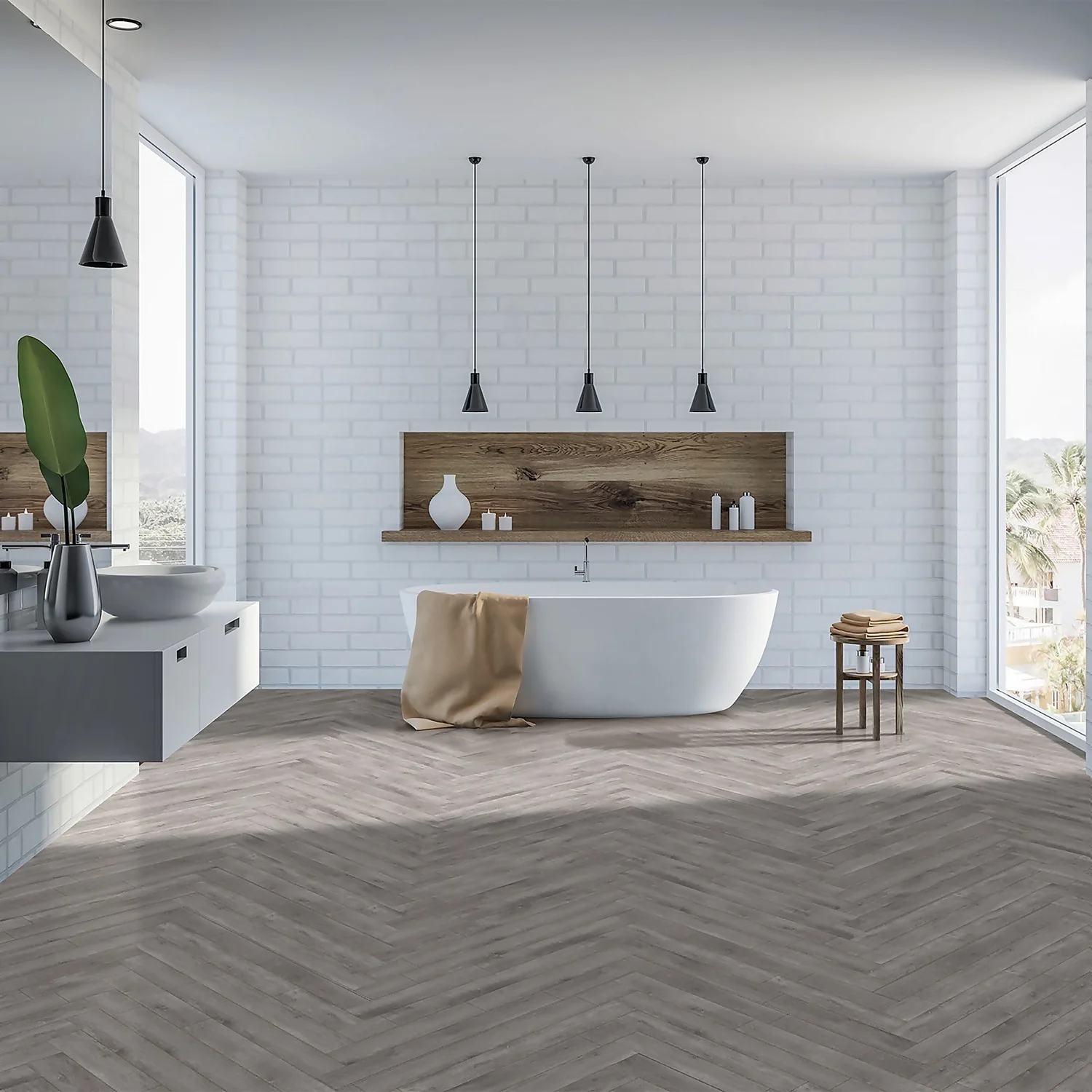 Kraus Herringbone Luxury Vinyl Floor Tile Sample - Brampton Grey 1 Kraus Herringbone Luxury Vinyl Floor Tile Sample - Brampton Grey