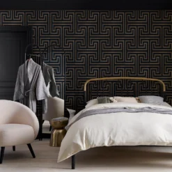 Next Metallic Greek Key Navy Wallpaper -Cheap Deco Casa Store 13827405 1894970042049249