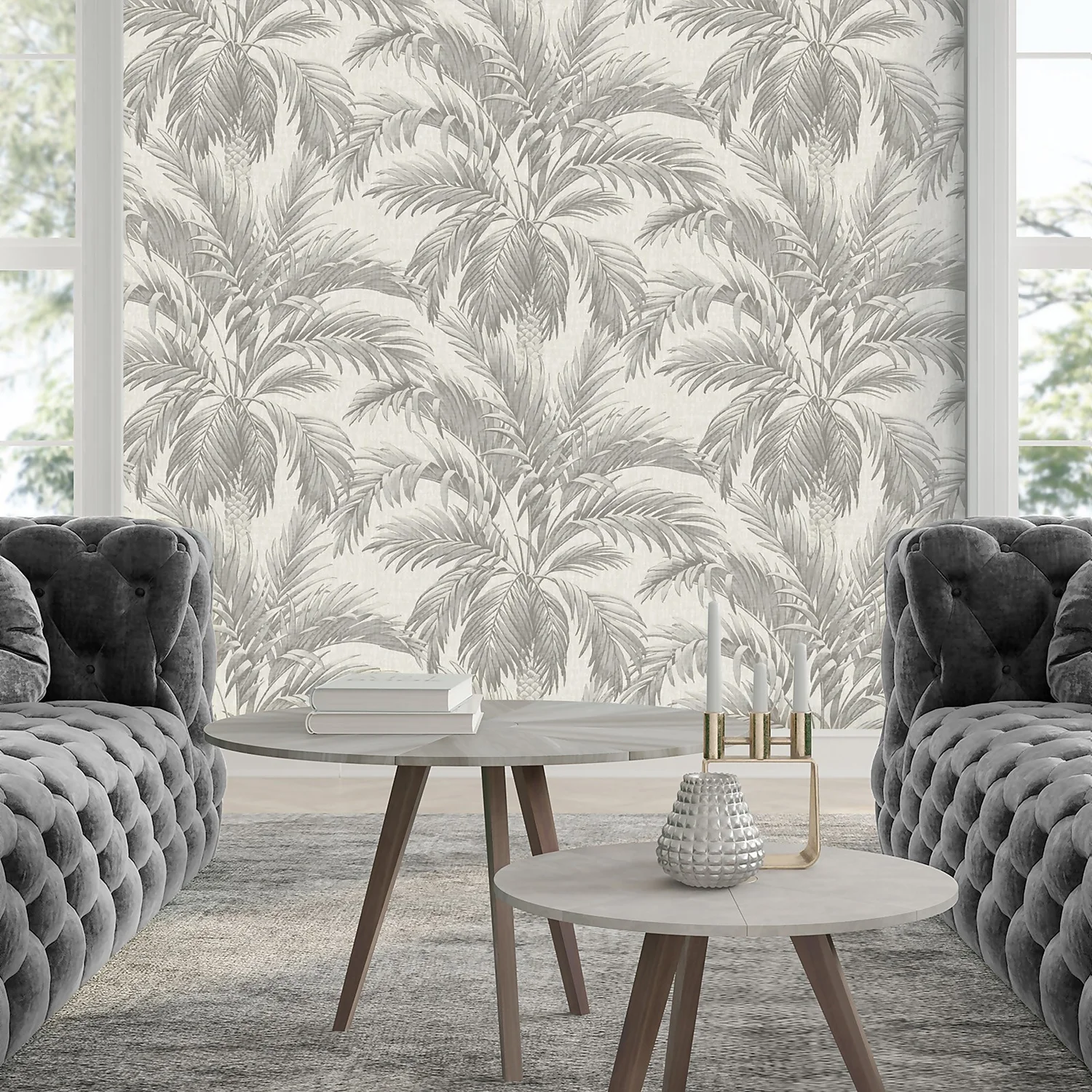 Belgravia Décor Palm Tree Textured Silver Wallpaper 2 Belgravia Décor Palm Tree Textured Silver Wallpaper - Image 2