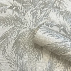 Belgravia Décor Palm Tree Textured Silver Wallpaper