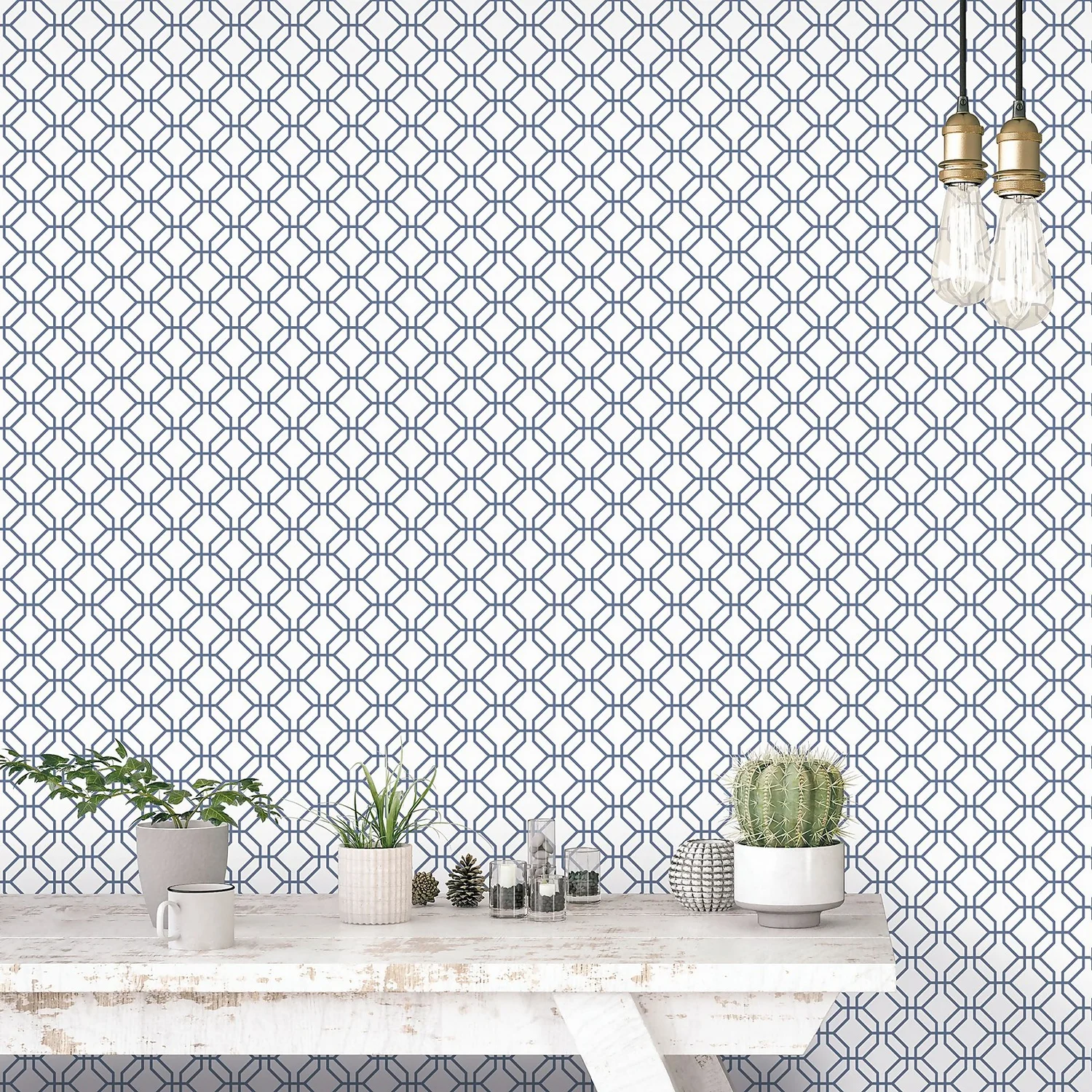 Galerie Honeycomb Trellis Blue Large Wallpaper Sample 2 Galerie Honeycomb Trellis Blue Large Wallpaper Sample - Image 2