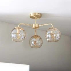 Geneva 3 Light Semi Flush Ceiling Light - Brass -Cheap Deco Casa Store 13938484 1694981960038432