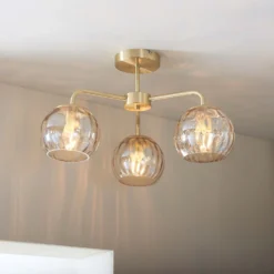 Geneva 3 Light Semi Flush Ceiling Light - Brass