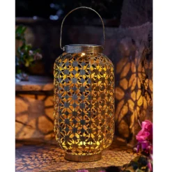Homebase Edit Antique Gold Solar Moroccan Lantern - 32cm