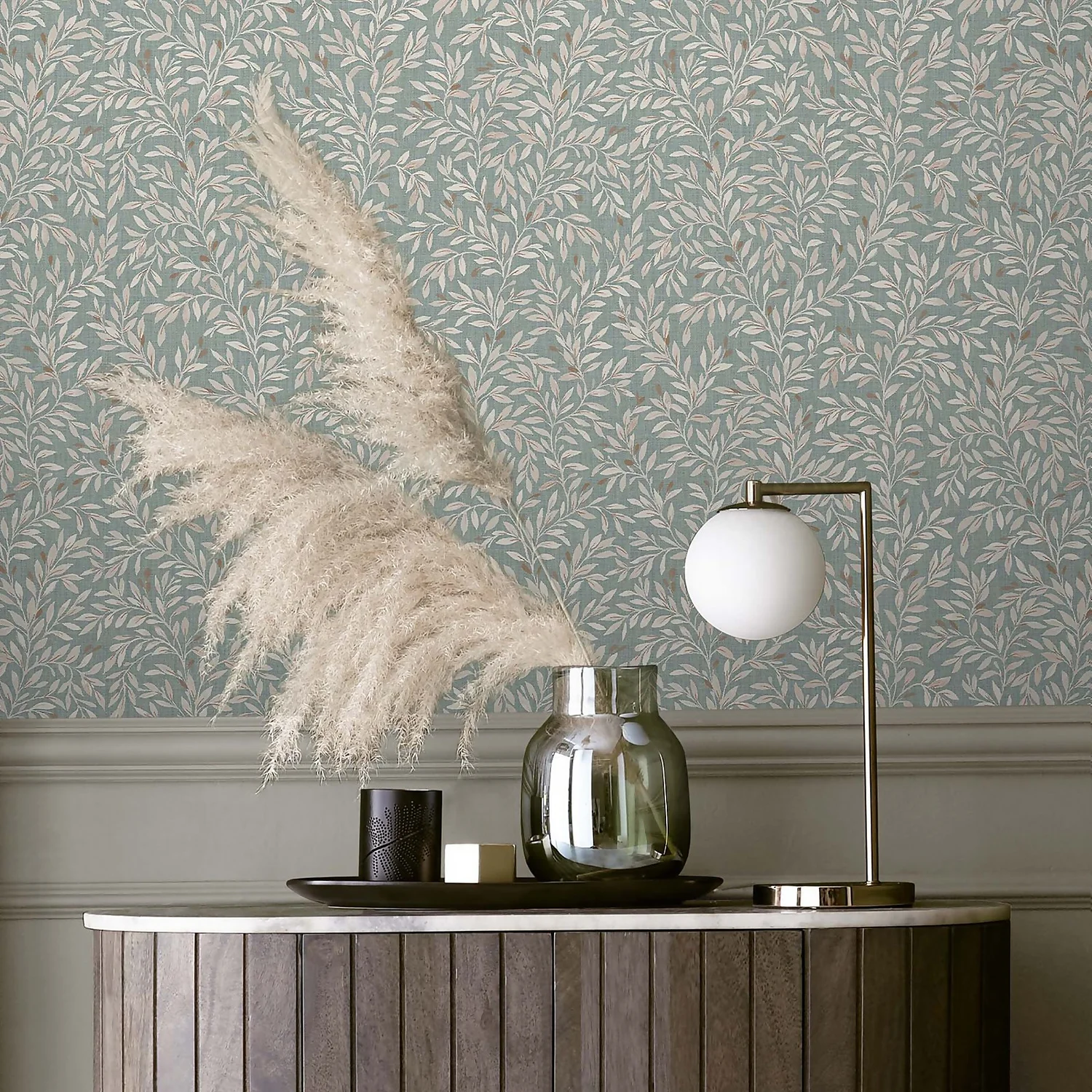 Next Ditsy Leaf Duck Egg Wallpaper 2 Next Ditsy Leaf Duck Egg Wallpaper - Image 2