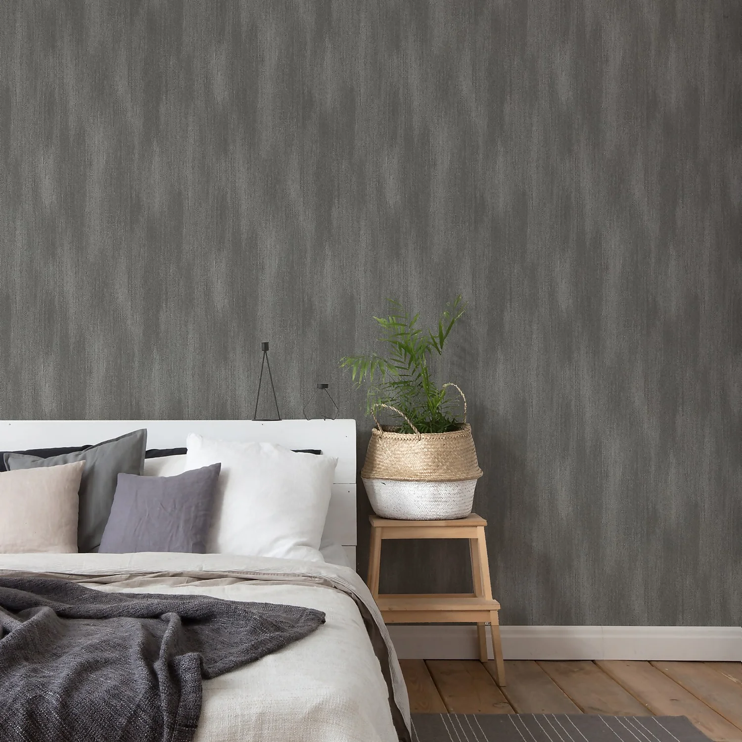 Grandeco Fabric Plain Charcoal Textured Matt Wallpaper 2 Grandeco Fabric Plain Charcoal Textured Matt Wallpaper - Image 2
