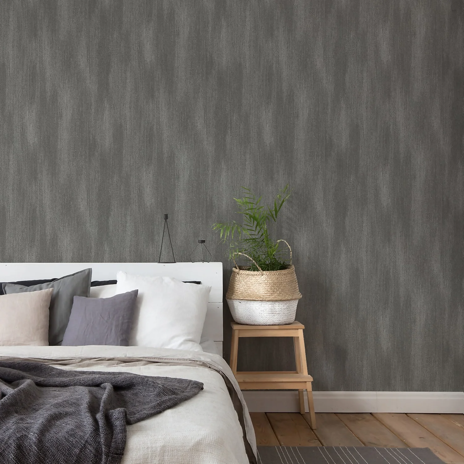 Grandeco Fabric Plain Charcoal Textured Matt Wallpaper 4 Grandeco Fabric Plain Charcoal Textured Matt Wallpaper - Image 4