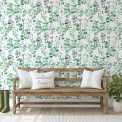 Fresco Watercolour Green Leaves White Grey Wallpaper 8 Fresco Watercolour Green Leaves White Grey Wallpaper -Cheap Deco Casa Store 13991828 1405003725087989