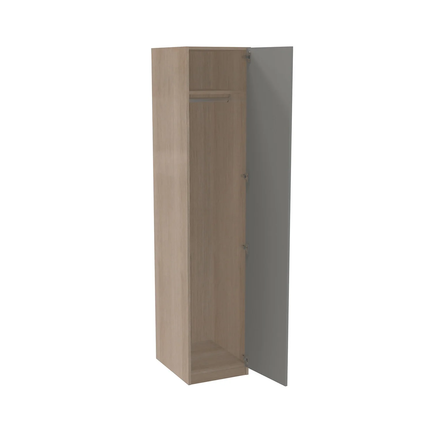 House Beautiful Honest Single Wardrobe, Oak Effect Carcass - Gloss Grey Slab Door (W) 450mm X (H) 2196mm 2 House Beautiful Honest Single Wardrobe, Oak Effect Carcass - Gloss Grey Slab Door (W) 450mm X (H) 2196mm - Image 2
