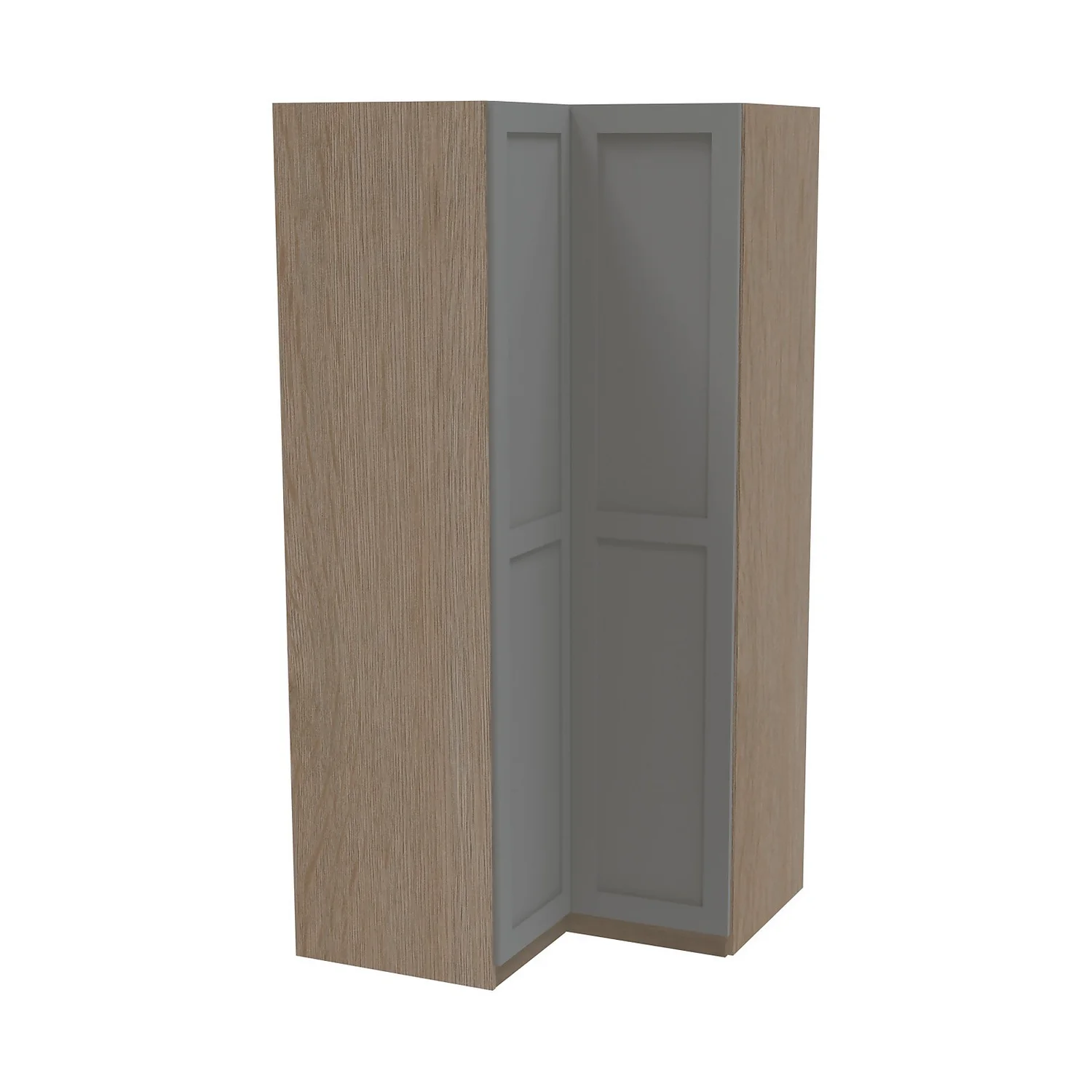 House Beautiful Realm Corner Wardrobe, Oak Effect Carcass - Grey Shaker Doors (W) 1053mm X (H) 2196mm 1 House Beautiful Realm Corner Wardrobe, Oak Effect Carcass - Grey Shaker Doors (W) 1053mm X (H) 2196mm