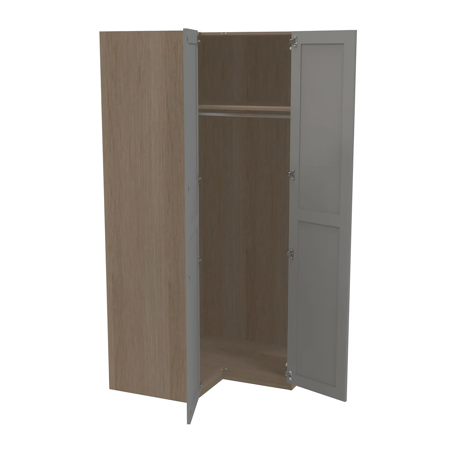 House Beautiful Realm Corner Wardrobe, Oak Effect Carcass - Grey Shaker Doors (W) 1053mm X (H) 2196mm 2 House Beautiful Realm Corner Wardrobe, Oak Effect Carcass - Grey Shaker Doors (W) 1053mm X (H) 2196mm - Image 2