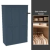 House Beautiful Realm Fitted Look Triple Wardrobe, Oak Effect Carcass -Navy Blue Shaker Doors (W) 1451mm X (H) 2256mm