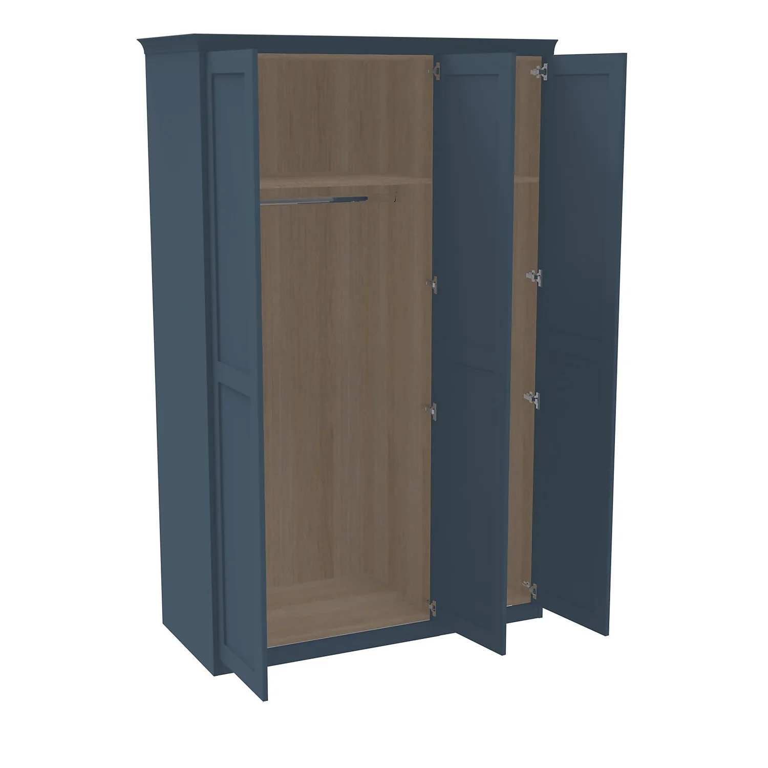 House Beautiful Realm Fitted Look Triple Wardrobe, Oak Effect Carcass -Navy Blue Shaker Doors (W) 1451mm X (H) 2256mm 2 House Beautiful Realm Fitted Look Triple Wardrobe, Oak Effect Carcass -Navy Blue Shaker Doors (W) 1451mm X (H) 2256mm - Image 2