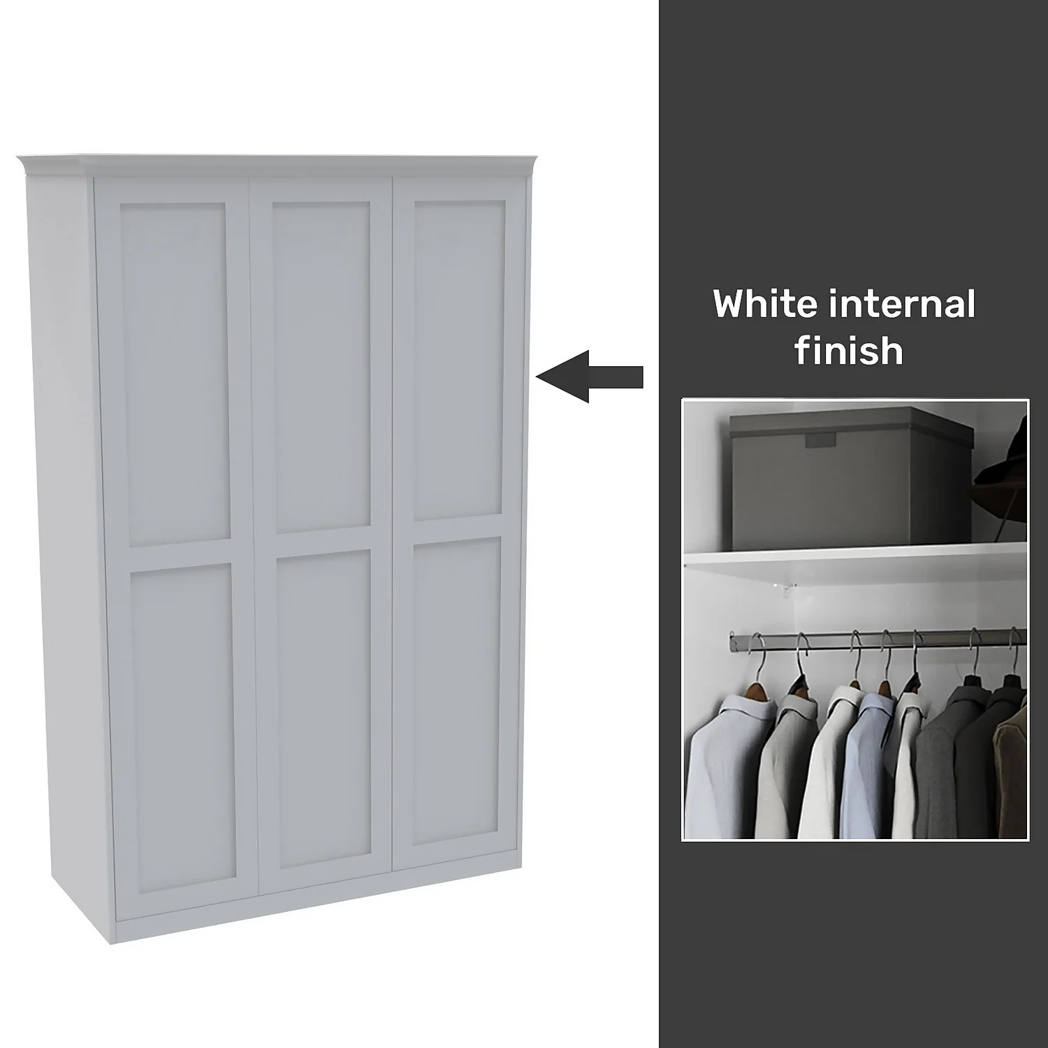 House Beautiful Realm Fitted Look Triple Wardrobe, White Carcass - White Shaker Doors (W) 1451mm X (H) 2256mm 1 House Beautiful Realm Fitted Look Triple Wardrobe, White Carcass - White Shaker Doors (W) 1451mm X (H) 2256mm