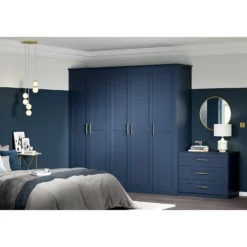 House Beautiful Realm Fitted Look Double Wardrobe, Grey Carcass - Navy Blue Shaker Doors (W) 1001mm X (H) 2256mm -Cheap Deco Casa Store 13999961 8675005578054189
