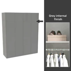 House Beautiful Honest Fitted Look Quad Wardrobe, Grey Carcass - Gloss Grey Slab Doors (W) 1840mm X (H) 2226mm
