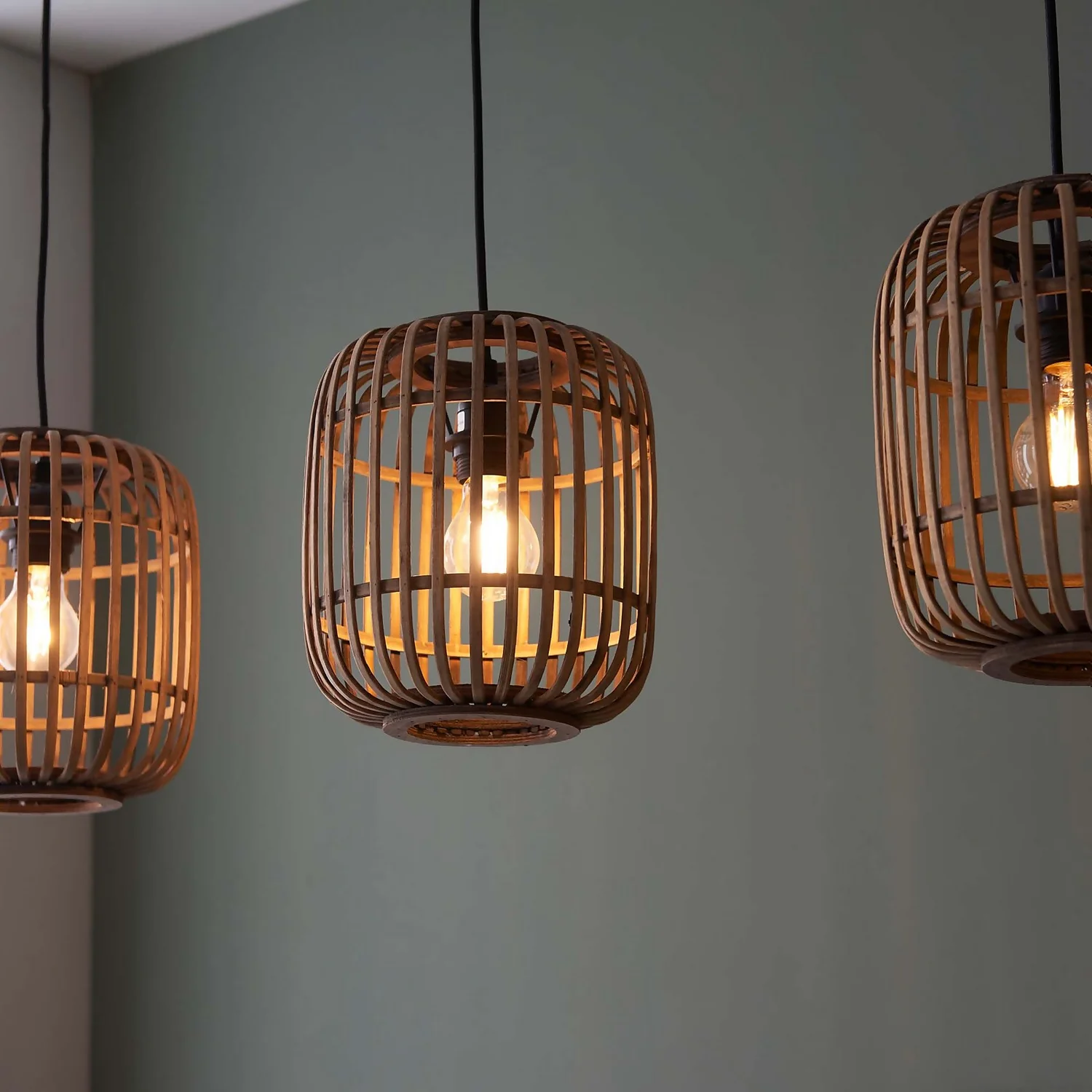 Saval 3 Lamp Pendant Diner Bar Light - Natural Bamboo 6 Saval 3 Lamp Pendant Diner Bar Light - Natural Bamboo - Image 6