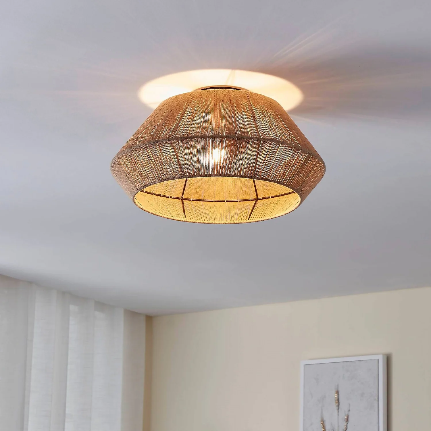 Eglo Alderney Flush Ceiling Light - Black & Natural 1 Eglo Alderney Flush Ceiling Light - Black & Natural