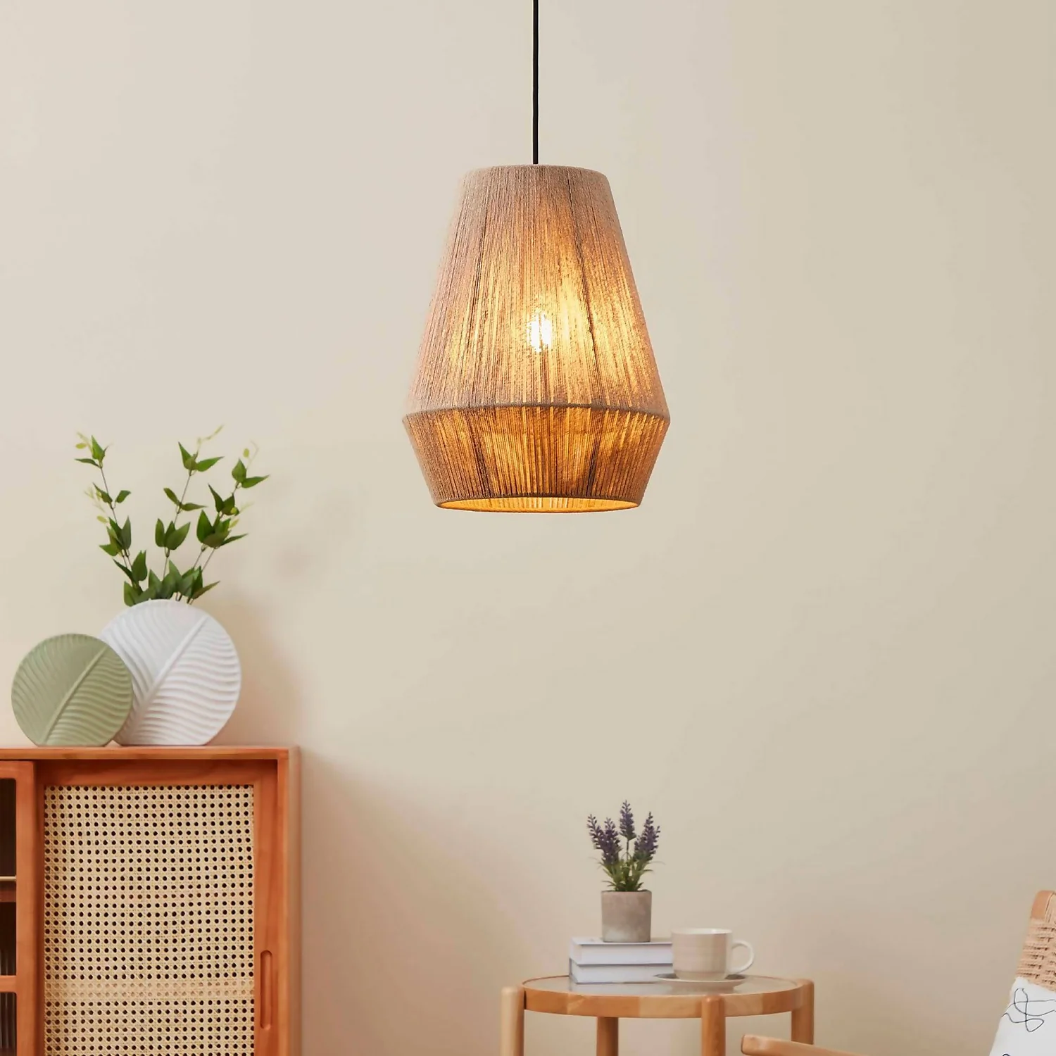 Eglo Alderney Pendant Ceiling Light - Black & Natural 1 Eglo Alderney Pendant Ceiling Light - Black & Natural