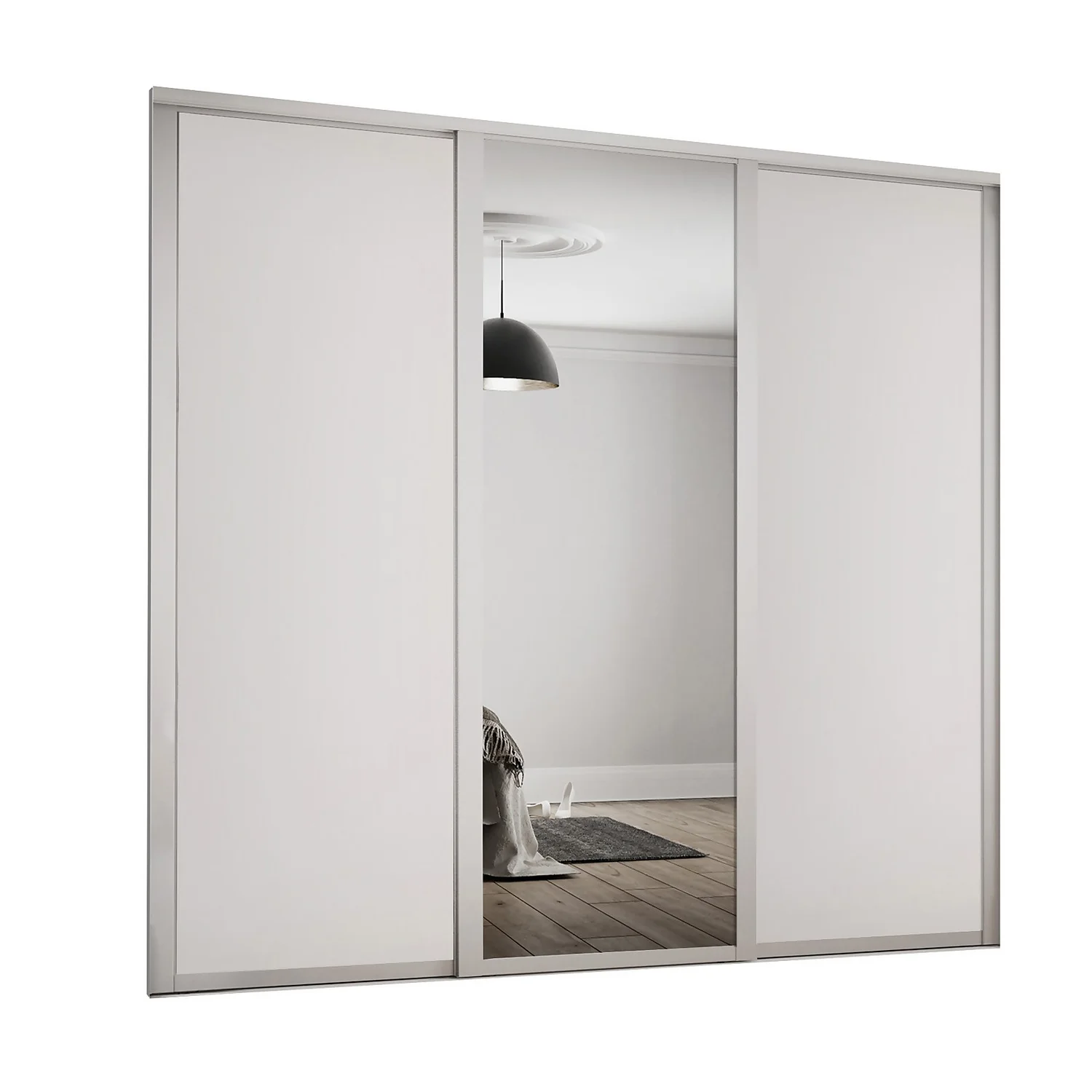 Shaker 3 Door Sliding Wardrobe Kit Dove Grey Panel / Mirror With Dove Grey Frame (W)2136 X (H)2260mm 1 Shaker 3 Door Sliding Wardrobe Kit Dove Grey Panel / Mirror With Dove Grey Frame (W)2136 X (H)2260mm