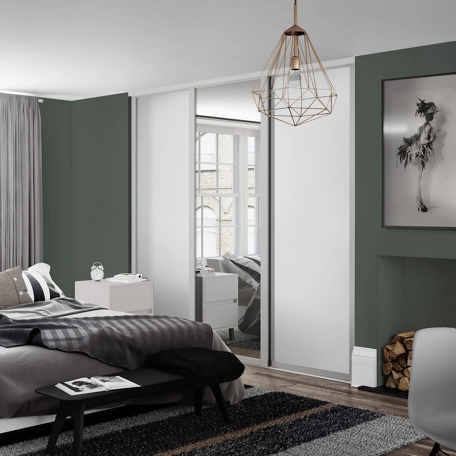 Shaker 3 Door Sliding Wardrobe Kit Dove Grey Panel / Mirror With Dove Grey Frame (W)2136 X (H)2260mm 2 Shaker 3 Door Sliding Wardrobe Kit Dove Grey Panel / Mirror With Dove Grey Frame (W)2136 X (H)2260mm - Image 2