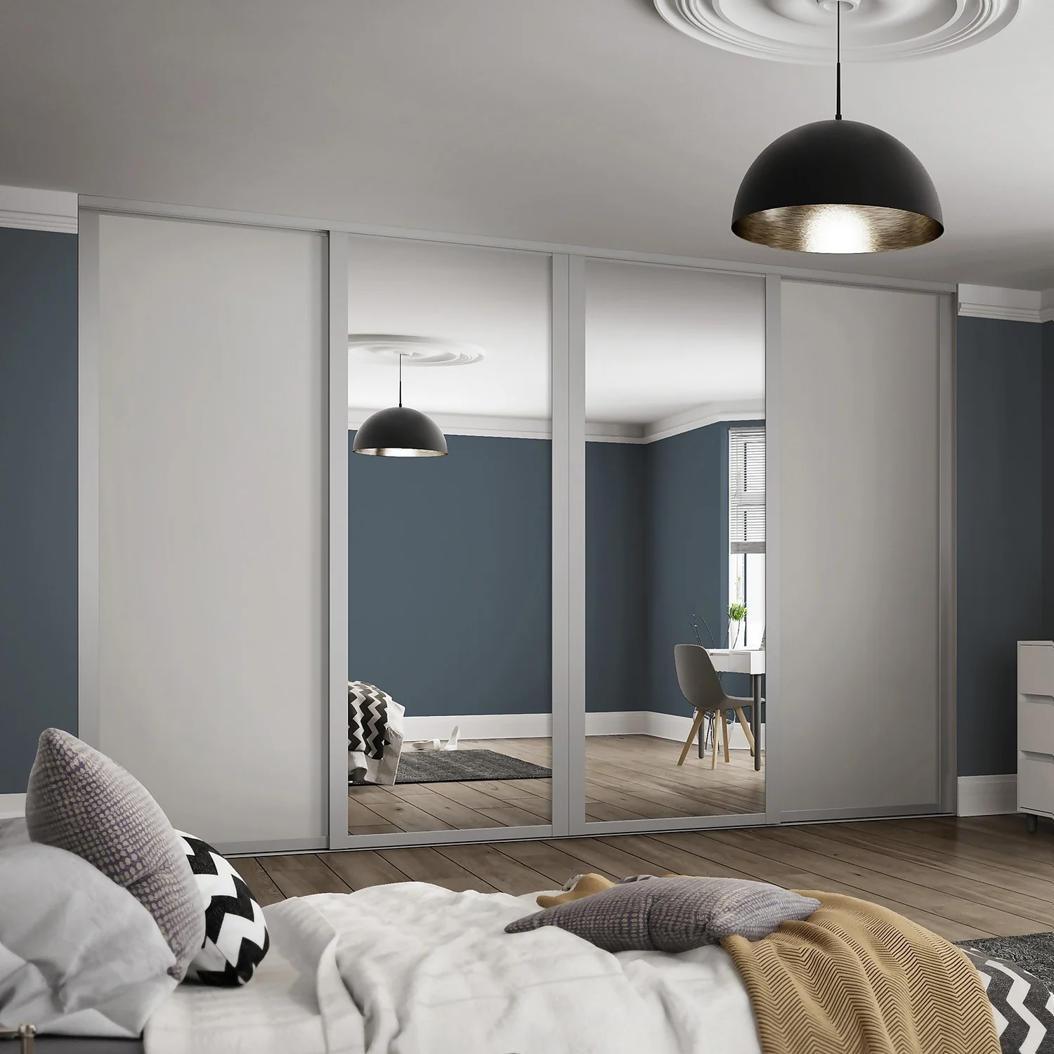 Shaker 4 Door Sliding Wardrobe Kit Dove Grey Panel / Mirror With Dove Grey Frame (W)2290 X (H)2260mm 2 Shaker 4 Door Sliding Wardrobe Kit Dove Grey Panel / Mirror With Dove Grey Frame (W)2290 X (H)2260mm - Image 2