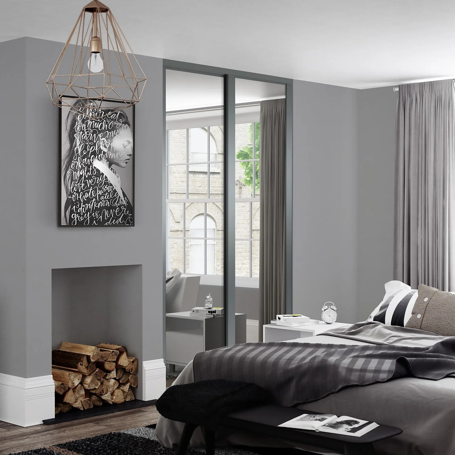 Shaker 2 Door Sliding Wardrobe Kit Mirror With Graphite Frame (W)1145 X (H)2260mm 2 Shaker 2 Door Sliding Wardrobe Kit Mirror With Graphite Frame (W)1145 X (H)2260mm - Image 2